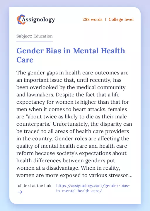 Gender Bias in Mental Health Care - Essay Preview