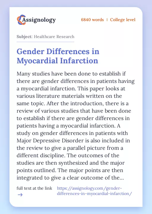 Gender Differences in Myocardial Infarction - Essay Preview