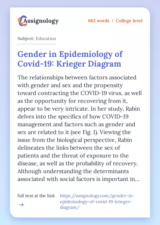 Gender in Epidemiology of Covid-19: Krieger Diagram - Essay Preview