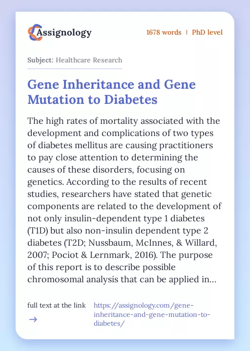 Gene Inheritance and Gene Mutation to Diabetes - Essay Preview
