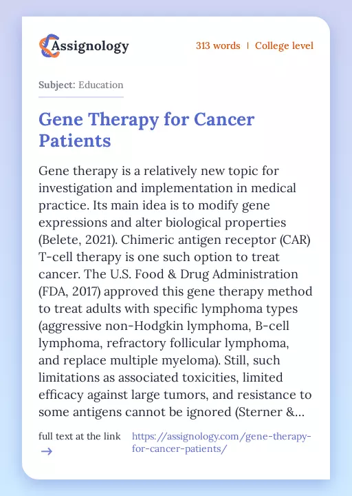 Gene Therapy for Cancer Patients - Essay Preview