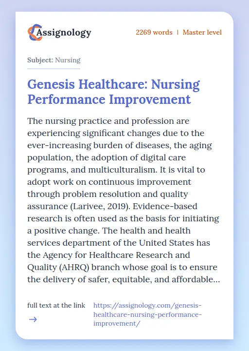 Genesis Healthcare: Nursing Performance Improvement - Essay Preview