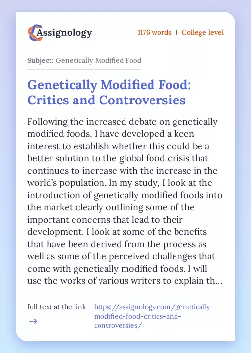 Genetically Modified Food: Critics and Controversies - Essay Preview