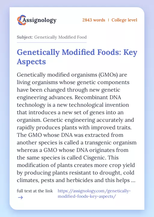 Genetically Modified Foods: Key Aspects - Essay Preview