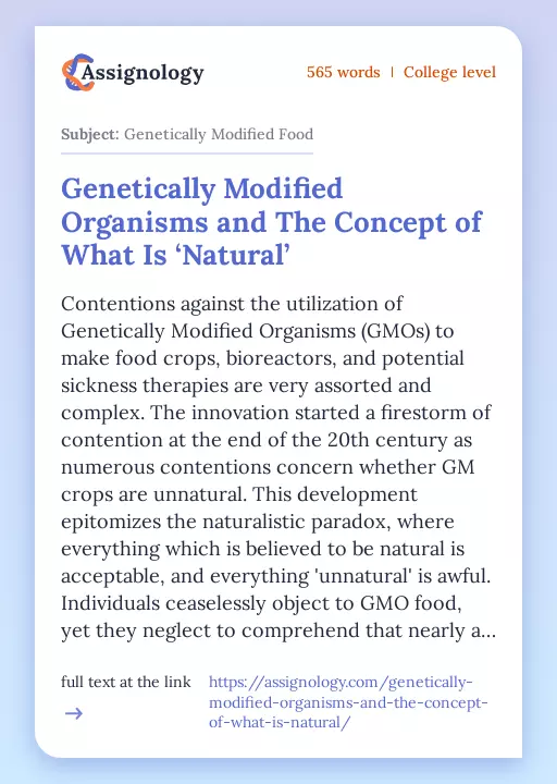 Genetically Modified Organisms and The Concept of What Is ‘Natural’ - Essay Preview