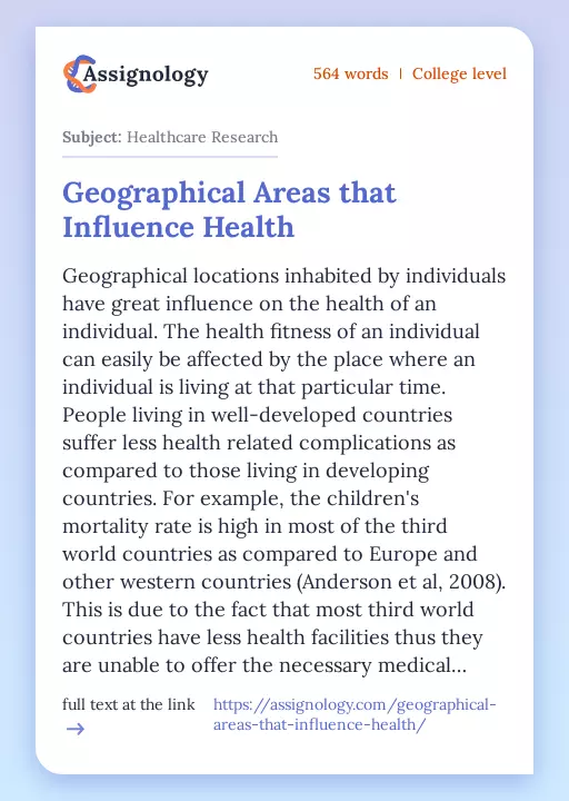 Geographical Areas that Influence Health - Essay Preview