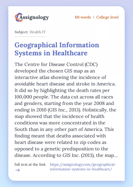 Geographical Information Systems in Healthcare - Essay Preview