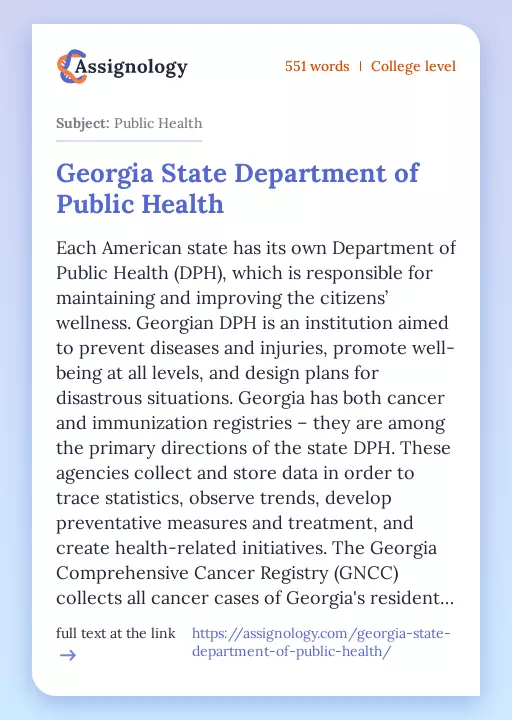 Georgia State Department of Public Health - Essay Preview