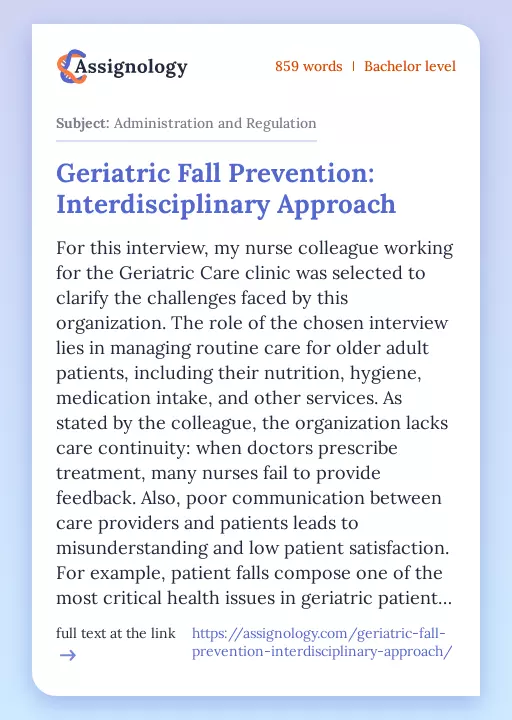 Geriatric Fall Prevention: Interdisciplinary Approach - Essay Preview