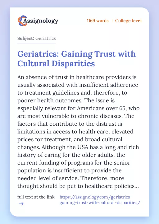 Geriatrics: Gaining Trust with Cultural Disparities - Essay Preview