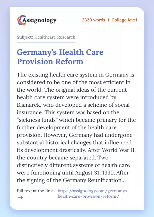 Germany’s Health Care Provision Reform - Essay Preview