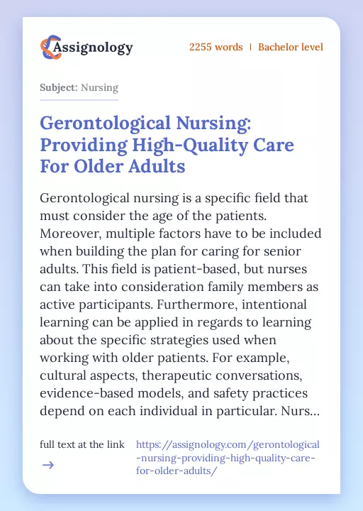 Gerontological Nursing: Providing High-Quality Care For Older Adults - Essay Preview
