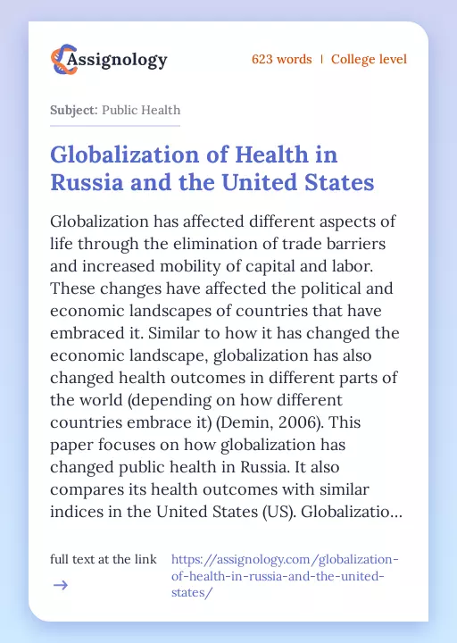 Globalization of Health in Russia and the United States - Essay Preview