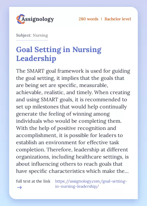 Goal Setting in Nursing Leadership - Essay Preview