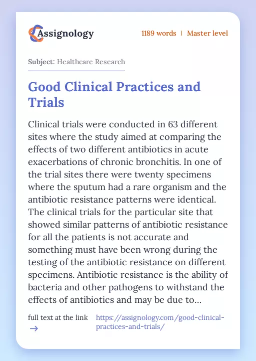 Good Clinical Practices and Trials - Essay Preview
