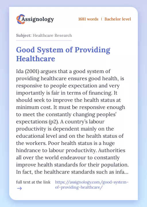 Good System of Providing Healthcare - Essay Preview