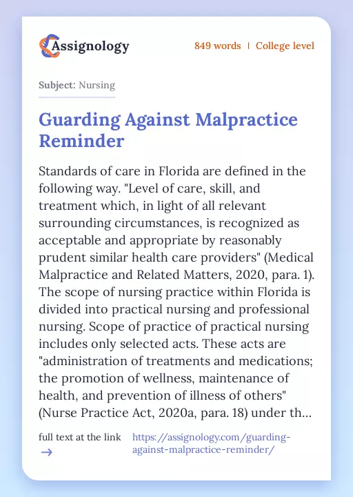 Guarding Against Malpractice Reminder - Essay Preview
