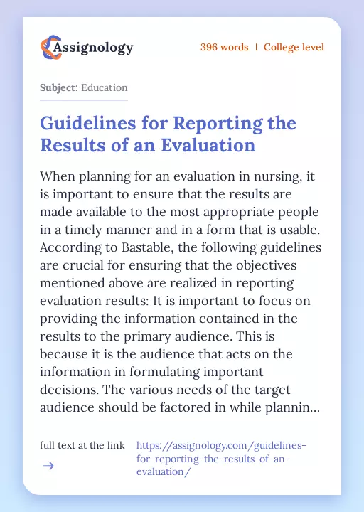 Guidelines for Reporting the Results of an Evaluation - Essay Preview