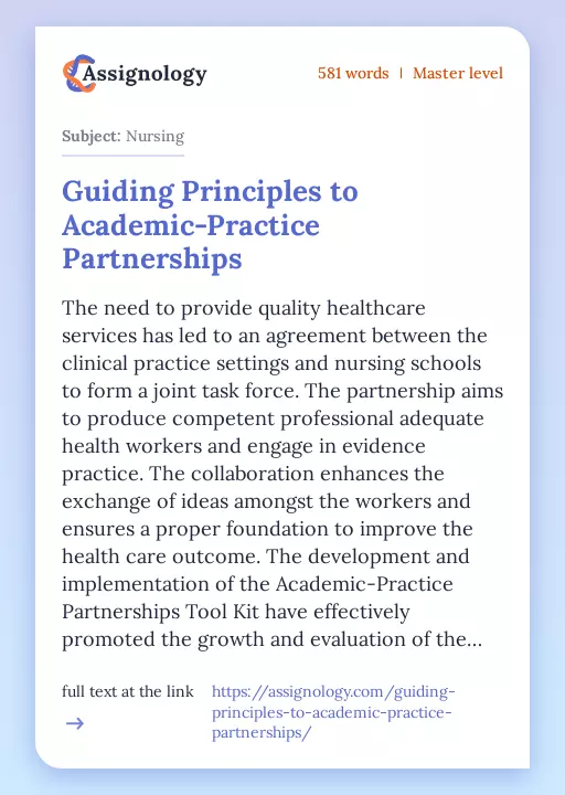 Guiding Principles to Academic-Practice Partnerships - Essay Preview