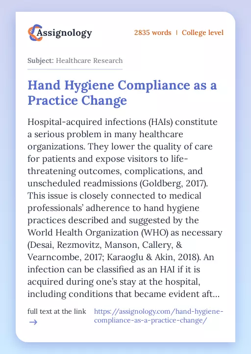 Hand Hygiene Compliance as a Practice Change - Essay Preview