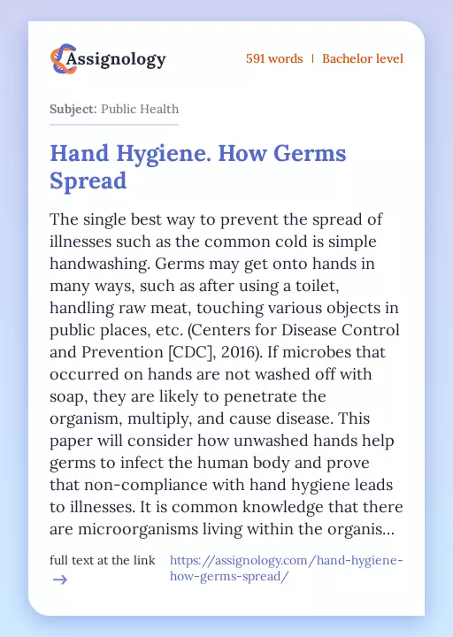 Hand Hygiene. How Germs Spread - Essay Preview