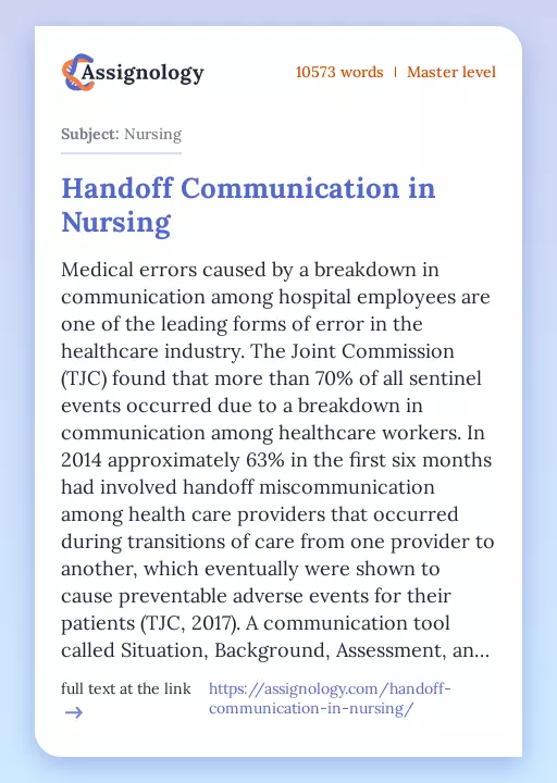 Handoff Communication in Nursing - Essay Preview