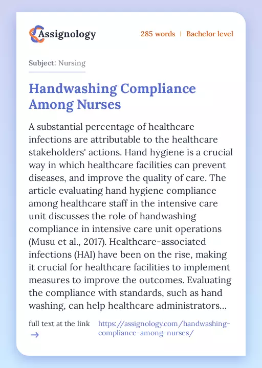 Handwashing Compliance Among Nurses - Essay Preview