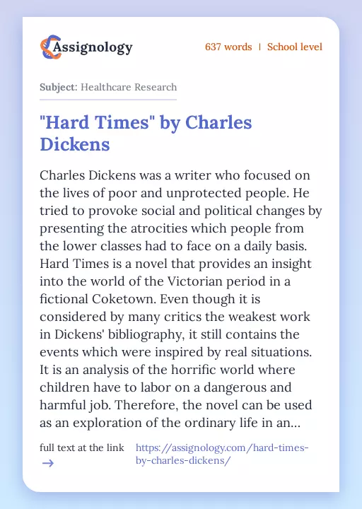 "Hard Times" by Charles Dickens - Essay Preview