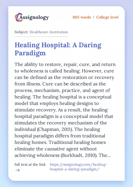 Healing Hospital: A Daring Paradigm - Essay Preview