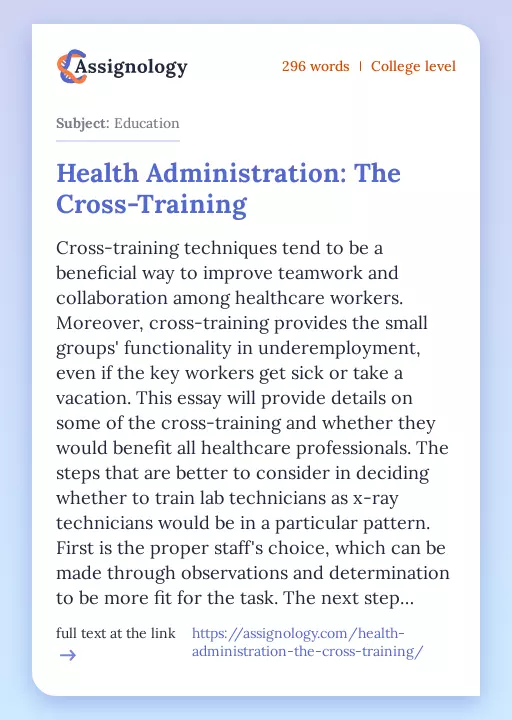 Health Administration: The Cross-Training - Essay Preview