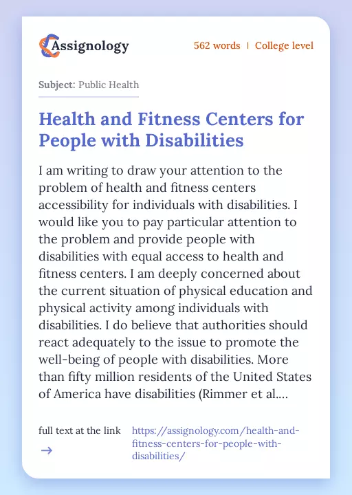 Health and Fitness Centers for People with Disabilities - Essay Preview