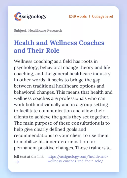 Health and Wellness Coaches and Their Role - Essay Preview