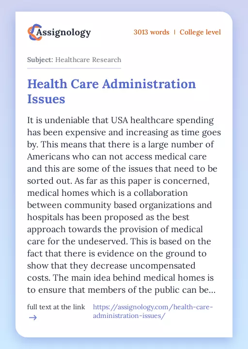 Health Care Administration Issues - Essay Preview