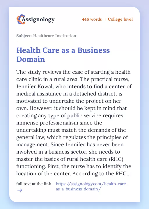 Health Care as a Business Domain - Essay Preview