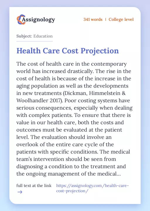 Health Care Cost Projection - Essay Preview