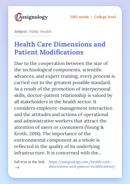 Health Care Dimensions and Patient Modifications - Essay Preview