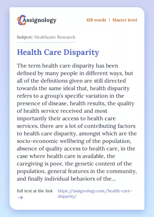 Health Care Disparity - Essay Preview