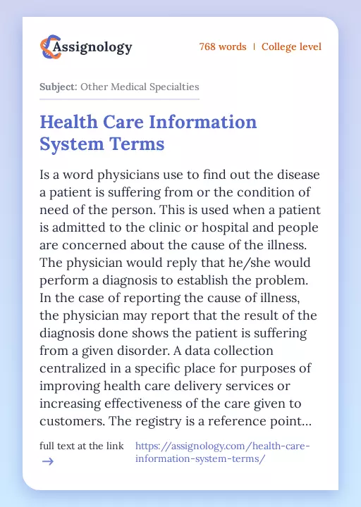 Health Care Information System Terms - Essay Preview
