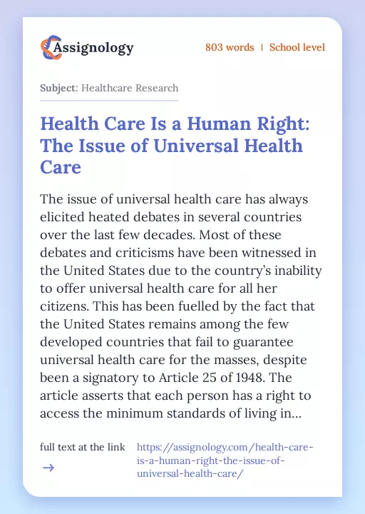 Health Care Is a Human Right: The Issue of Universal Health Care - Essay Preview