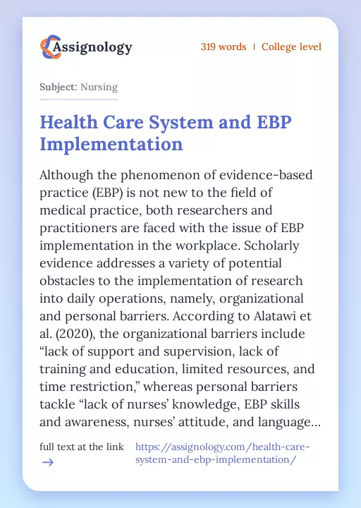 Health Care System and EBP Implementation - Essay Preview