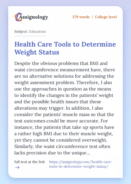 Health Care Tools to Determine Weight Status - Essay Preview
