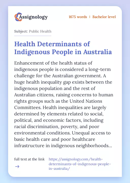 Health Determinants of Indigenous People in Australia - Essay Preview