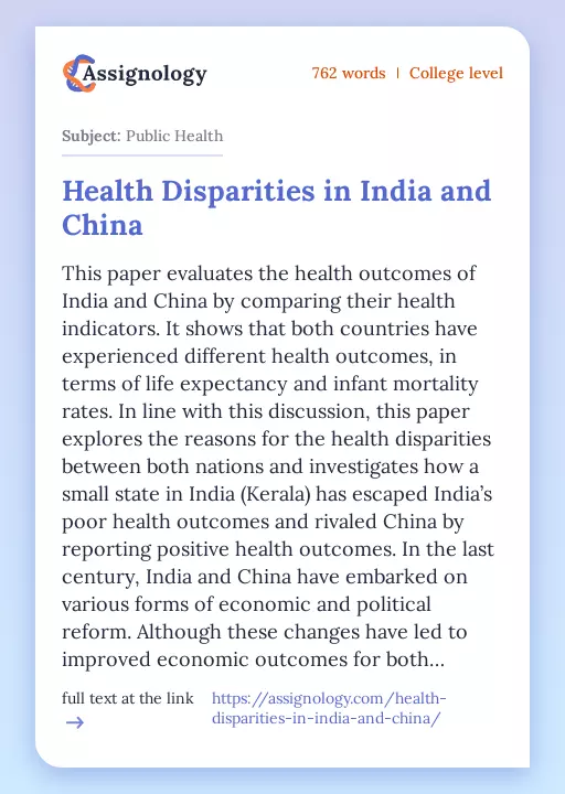 Health Disparities in India and China - Essay Preview