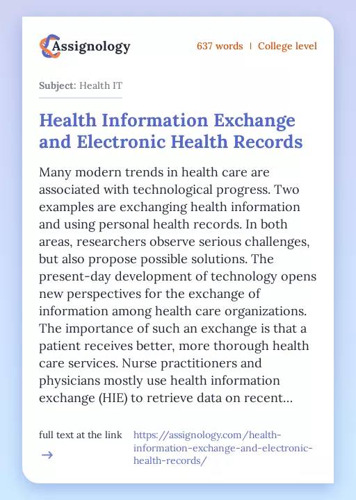 Health Information Exchange and Electronic Health Records - Essay Preview