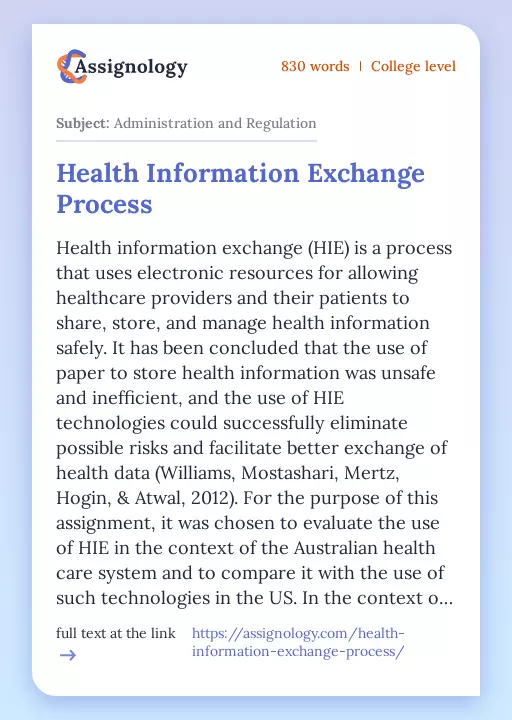 Health Information Exchange Process - Essay Preview