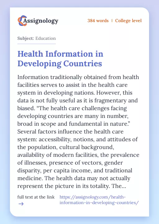 Health Information in Developing Countries - Essay Preview