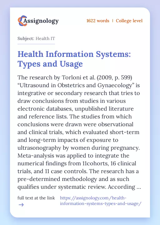 Health Information Systems: Types and Usage - Essay Preview