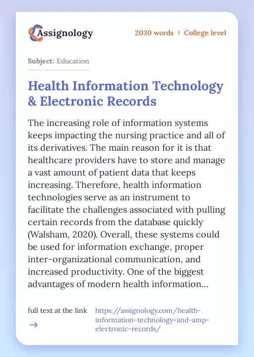 Health Information Technology & Electronic Records - Essay Preview