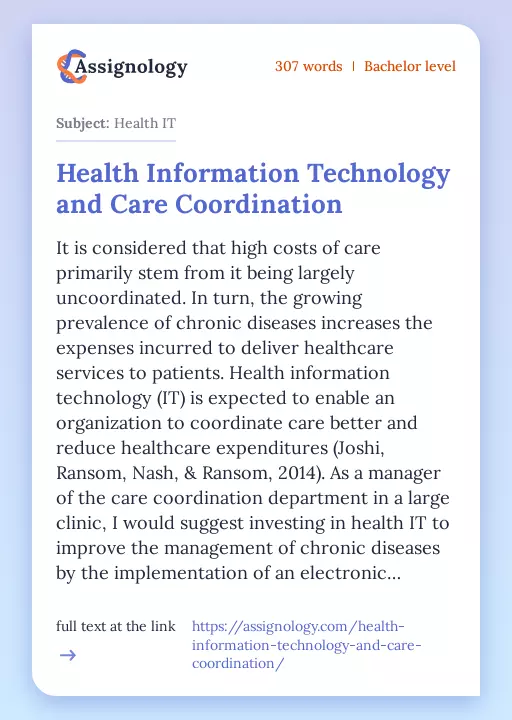 Health Information Technology and Care Coordination - Essay Preview