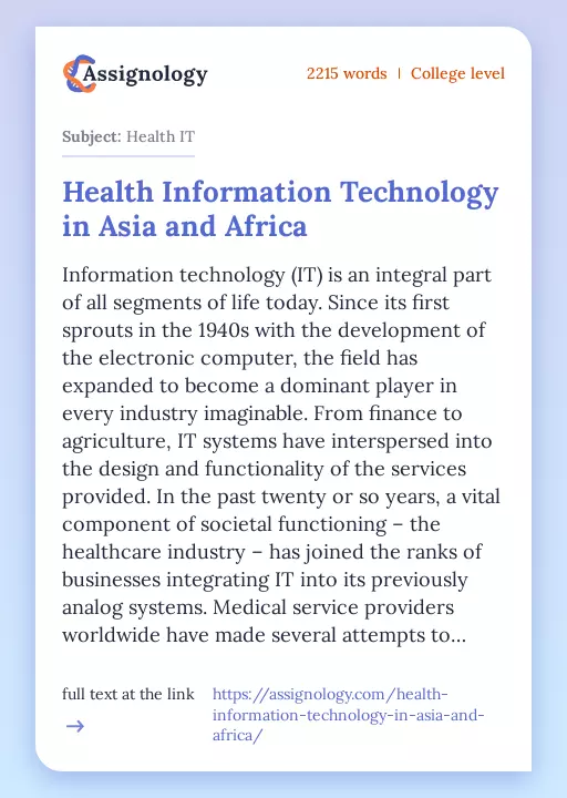 Health Information Technology in Asia and Africa - Essay Preview